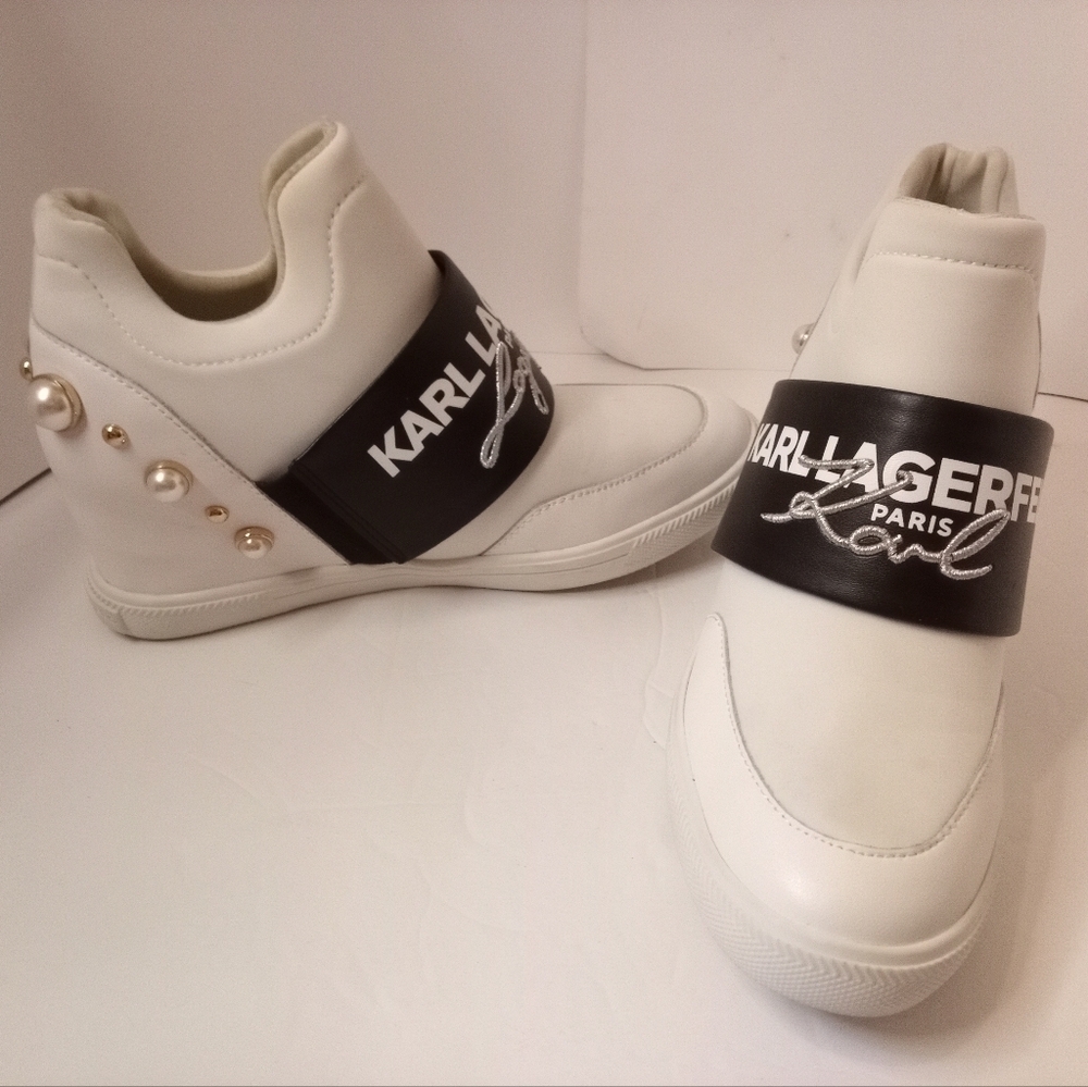 Karl lagerfeld Paris Charsi Women’s 8.5 White Pearl High Heel Sneakers SF - Picture 13 of 13